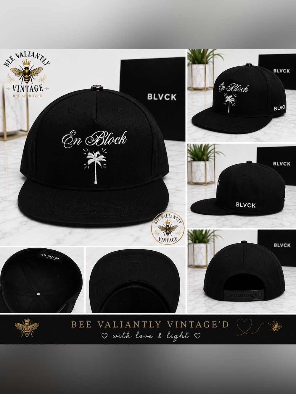 En BLVCK Palm Tree Snapback Hat Black Adjustable Streetwear Cap